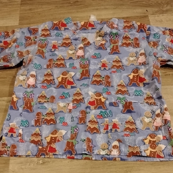 UA Scrubs Festive Gingerbread Print Top - Blue and Brown - Picture 1 of 2